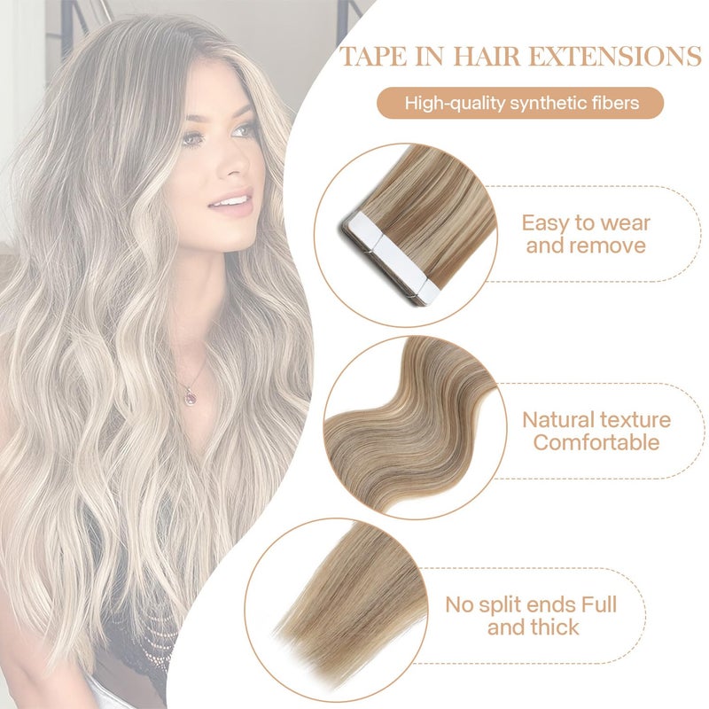 Yongyi 10 Pcs Invisible Tape in Hair Extensions, 20Inch Blonde Tape in Hair Extensions Synthetic, Curly Wavy Hair for Party, Music Festival, Daily Use(Beige Blonde) - Image 3